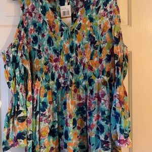 3X Spense v neck multi color cold shoulder tunic